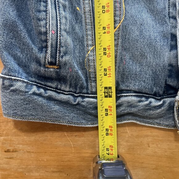 MEN'S SIZE Large LEVI'S THE TRUCKER JEAN VEST IN WZAP PAINT SPLATTER DENIM - Picture 9 of 11